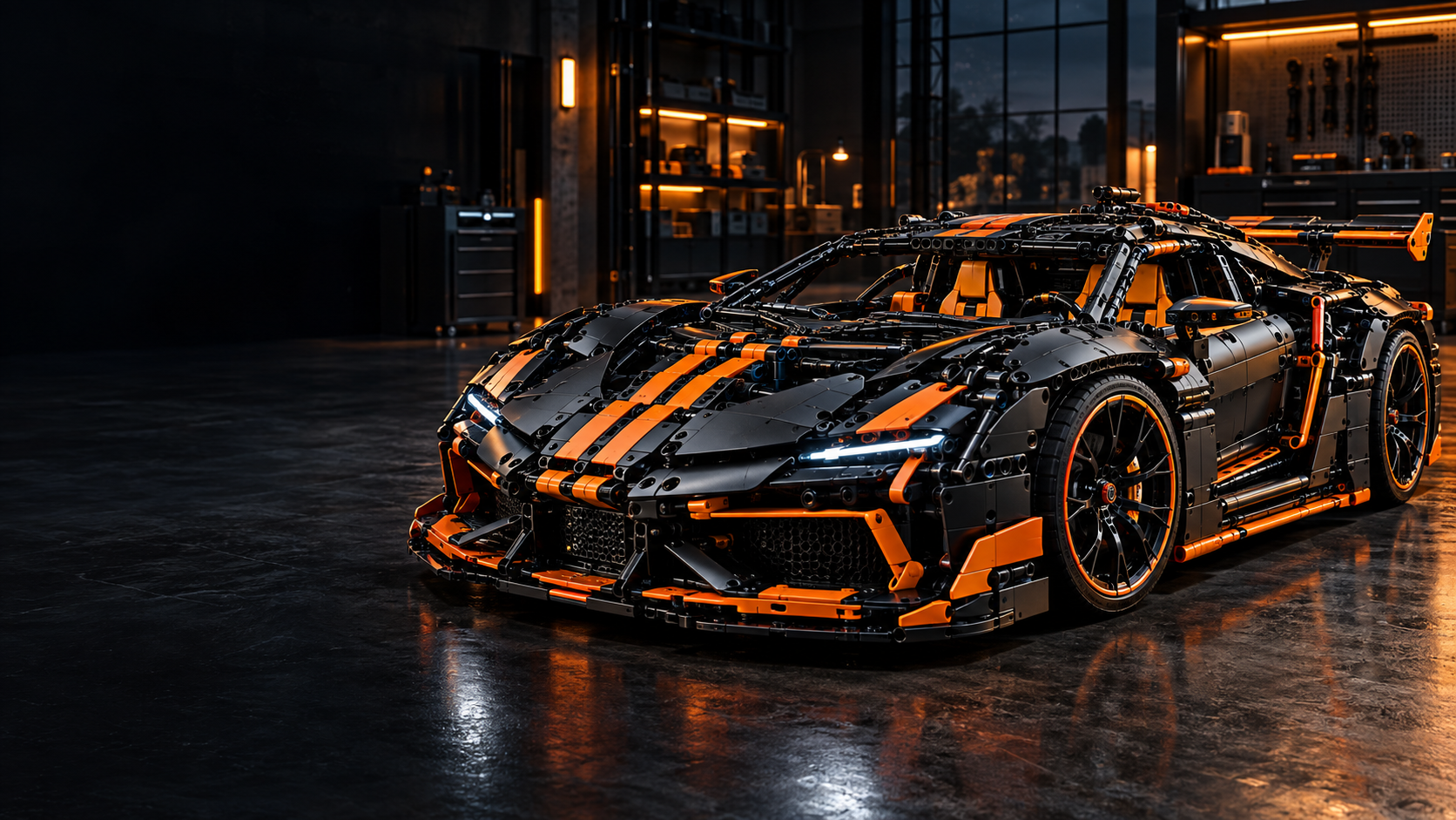 Cinematic brick-built supercar model